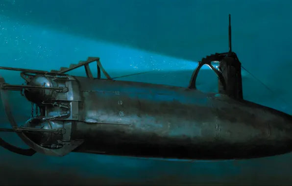 Picture war, art, painting, ww2, submarine, navy, japanese submarine, imperial japanese navy