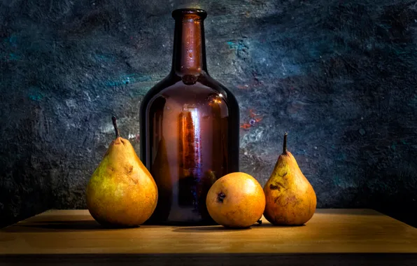 Glass, bottle, pear, When time stood still