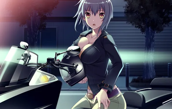 Girl, light, night, the city, motorcycle, helmet, game, Worlds and World's End
