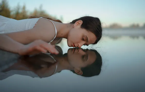 Water, girl, reflection, Askhat Bardunov, Ksenia Chapkhaeva
