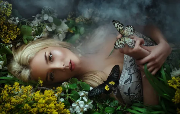 Smoke, dress, Butterfly, lies, Maria Lipina, Katerina Shiryaeva