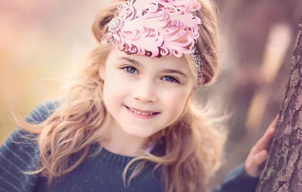 Smile, tree, hand, girl, headband, Rus