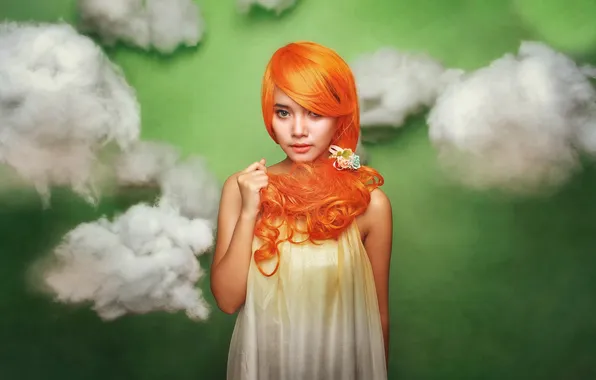 Picture clouds, portrait, redhead