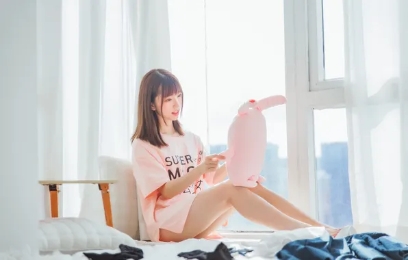 Beautiful, Asian, Model, Glass, Bed, Woman, Cute, Pretty