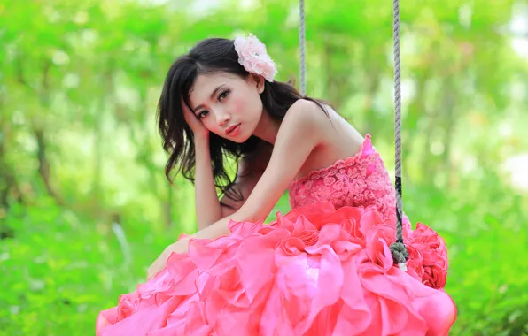 Picture look, girl, swing, dress