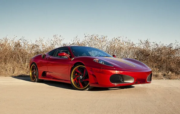 Red, tuning, F430, supercar, ferrari, chrome, the front, RED