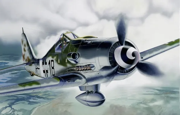 Picture war, art, ww2, german airplane, Fw 190 D-9, painting.aviation, bomber hunter