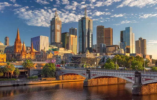 Picture bridge, river, building, Australia, skyscrapers, Melbourne, Yarra River, Australia