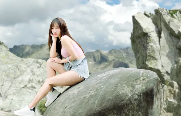 Girl, mountains, asian