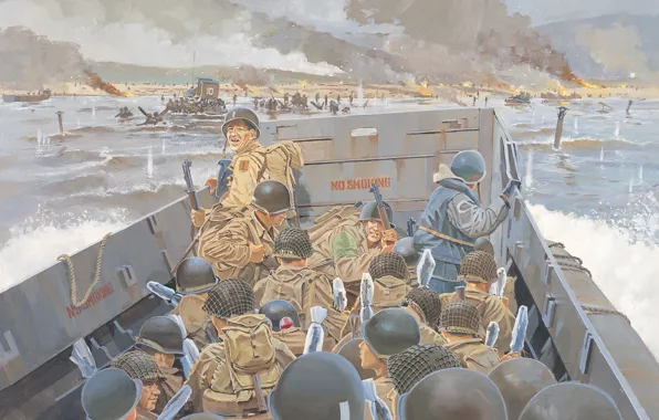 Picture beach, art, artist, soldiers, shelf, Beach, landing, 1st