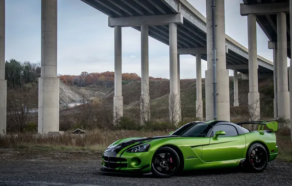 Picture the sky, green, green, overpass, Dodge, Viper, Dodge, Viper