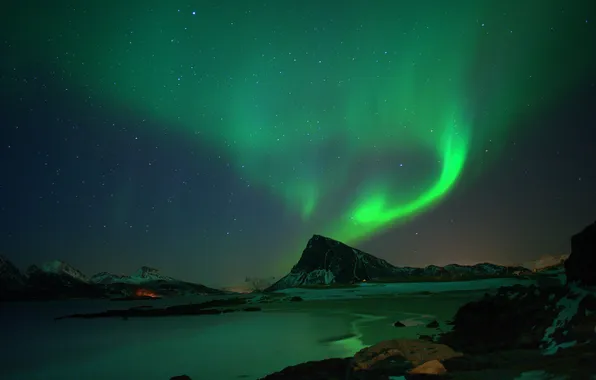 Picture the sky, mountains, Northern lights