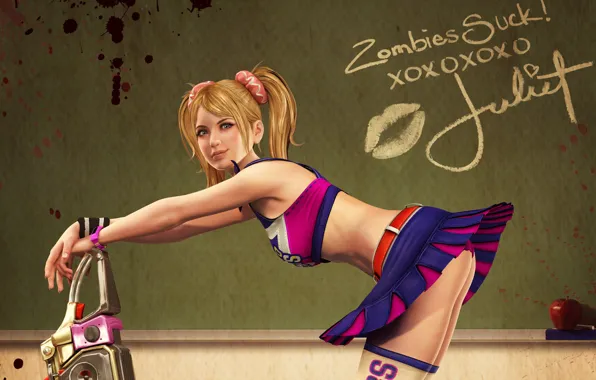 Picture ass, girl, smile, Apple, Board, Mel, chainsaw, Lollipop Chainsaw
