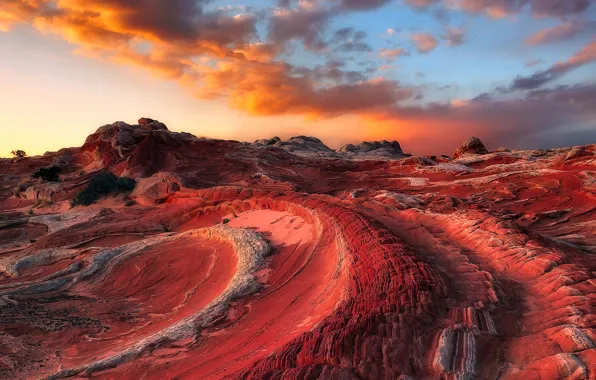 The sky, clouds, sunset, mountains, the volcano, slope