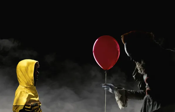 Picture night, red, fog, ball, clown, jacket, hood, air