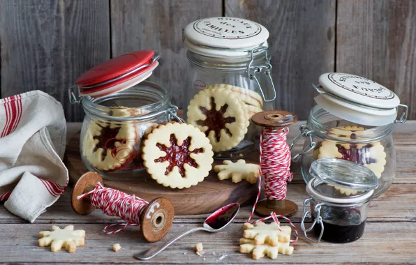 Snowflakes, food, cookies, Bank, sweets, thread, jam, jam