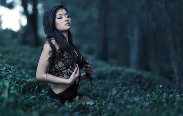 Forest, girl, nature