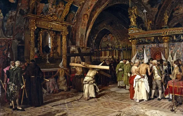 Interior, picture, mythology, Jose Jimenez Aranda, Penitents in the Lower Basilica of Assisi