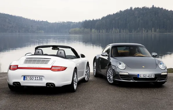 Picture lake, 911, Porsche, two