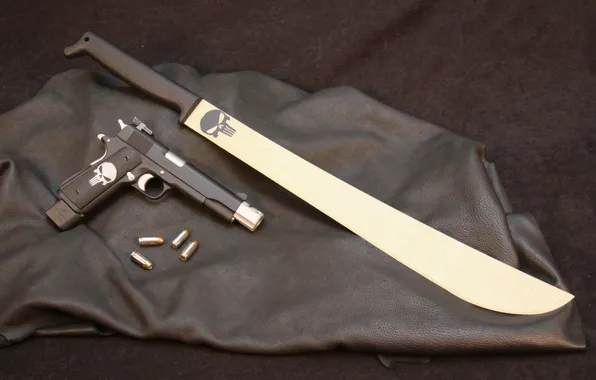 Sake, gun, pistol, golden, logo, automatic, weapon, machete