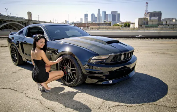 Picture auto, girl, the city, mustang, brunette, ford, Los Angeles