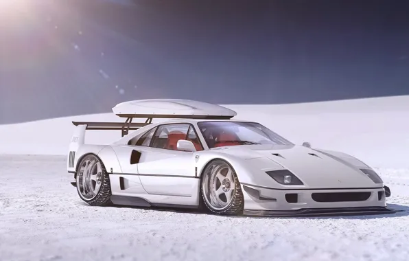 Ferrari, F40, Front, Snow, White, Supercar, Autemo