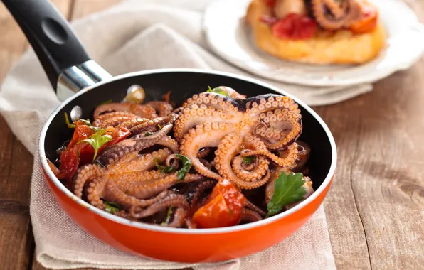 Picture food, octopus, seafood, pan