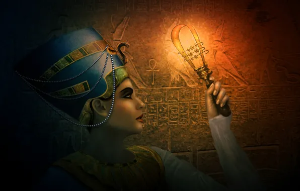 Girl, decoration, art, twilight, Egypt, Egyptian, Queen, Nefertiti