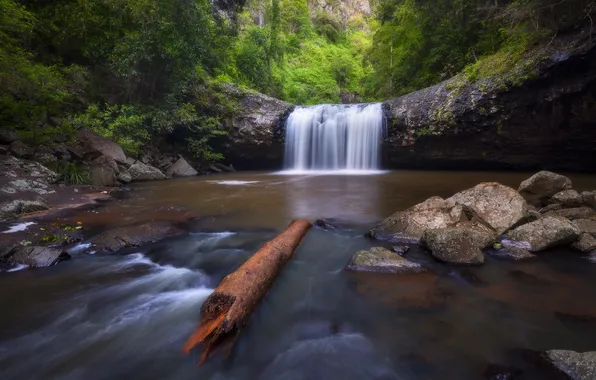 Summer, river, waterfall