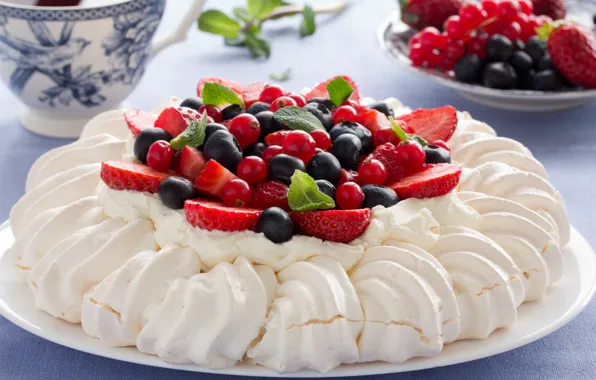 Berries, cake, meringue, Pavlova