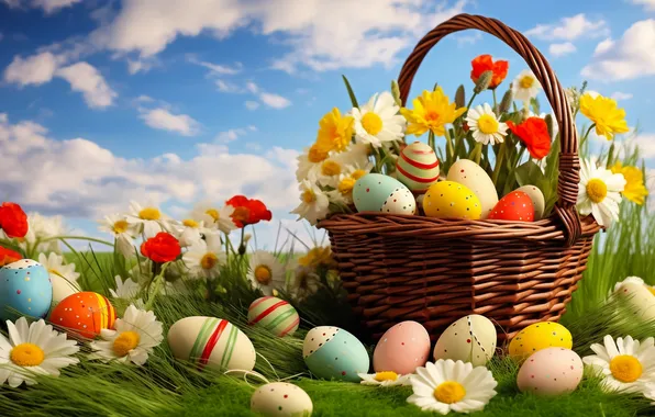 Picture flowers, eggs, flowers, spring, happy, Easter, eggs, Easter