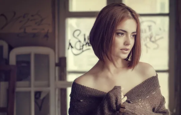 Look, reverie, hairstyle, shoulders, sweater