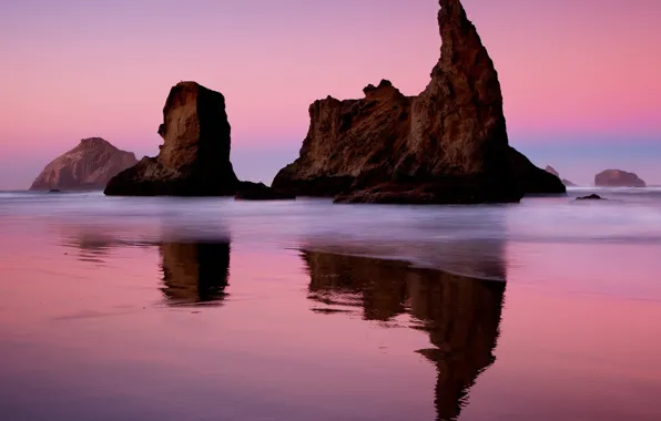 Picture reflection, rocks, shore, 155