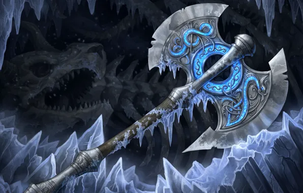 Picture cold, ice, weapons, art, bones, cave, axe, axe