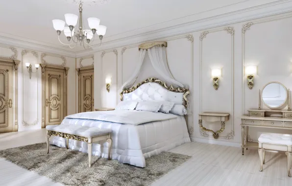 Picture simple, bed, interior, chandelier, bedroom, Luxury, Salina