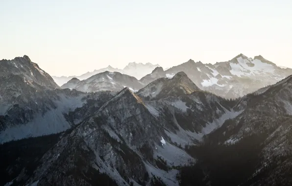 USA, United States, nature, mountains, snow, fog, hills, Washington