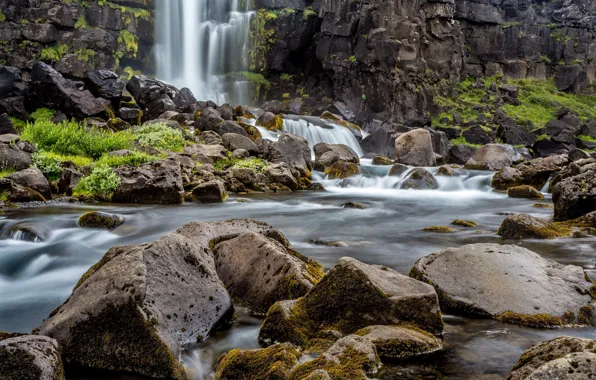 Stones, waterfall, river