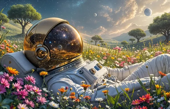 The SKY, FIELD, HELMET, GREENS, STARS, FLOWERS, REFLECTION, SPRING