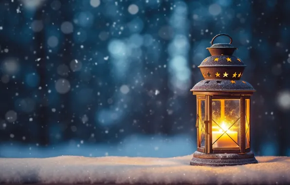 Picture winter, snow, decoration, New Year, Christmas, lantern, light, new year