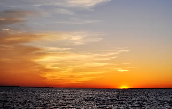 Picture wave, the sun, sunset, shore, FL, horizon, Gulf of Mexico, Navarre Beach