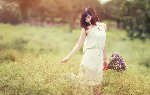 Girl, flowers, Asian