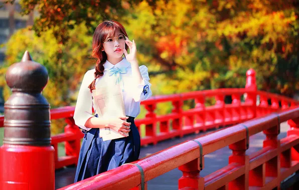 Summer, girl, face, hair, glasses, the bridge