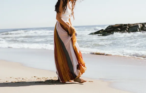 Sand, beach, girl, skirt