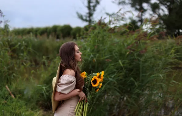 Picture girl, flowers, dress, Eugene Pyatnitskaya