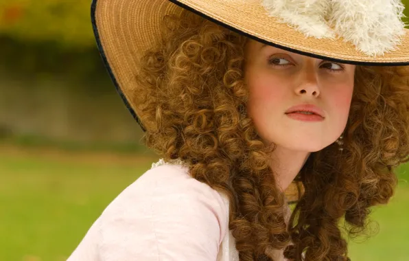 Picture girl, the film, hat, feathers, actress, Keira Knightley, curls, keira Knightley