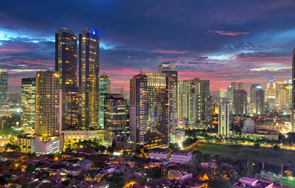 City, the city, lights, building, home, skyscrapers, the evening, lighting