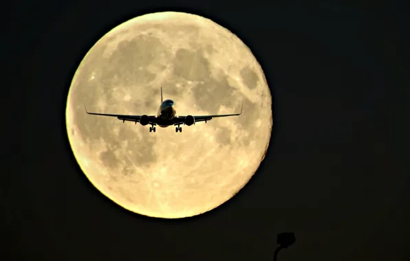 Night, the moon, silhouette, the plane