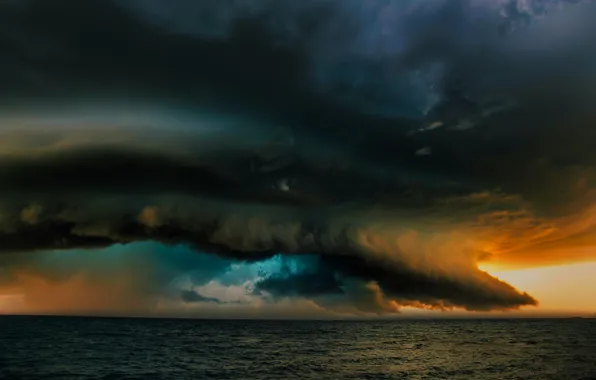 Sea, the storm, the sky, water, sunset, clouds, storm, nature