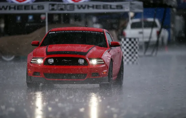 Road, machine, red, rain, race, mustang, Mustang, sports car