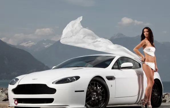Car, white, girl, Wallpaper, Martin, Aston, martin, girl
